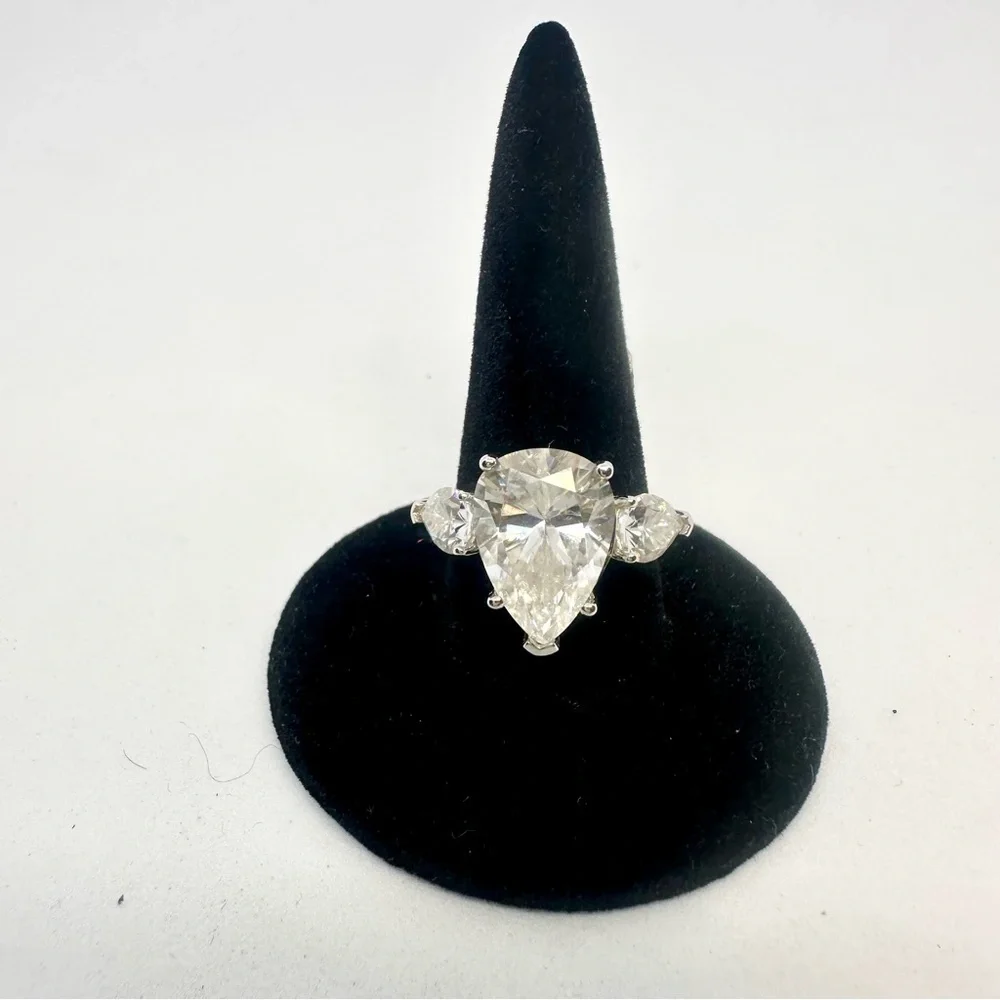 Pear Cut Moissanite 3 Stone Ring Past Present Future Trilogy Anniversary Wedding